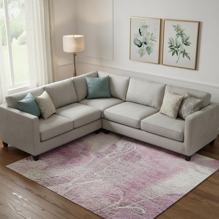 10' X 14' Floral Washable Area Rug With UV Protection (706079) - Pink / Gray / Ivory