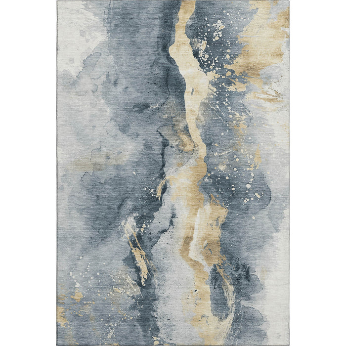 10' X 14' Abstract Washable Area Rug With UV Protection (697938) - Graphite / Gold / Silver