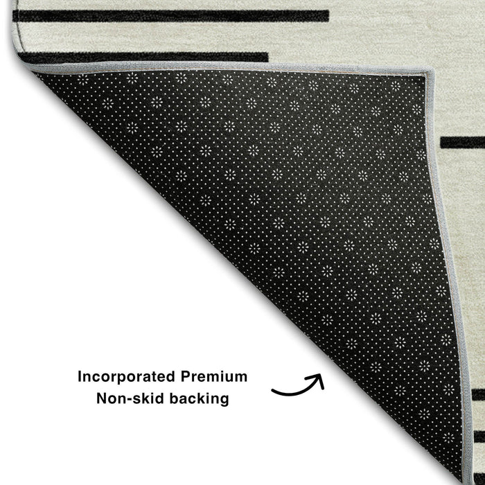 10' X 14' Geometric Washable Area Rug With UV Protection (679744) - Ivory / Black
