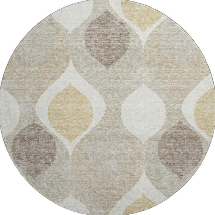 8' Ogee Washable Round Rug With UV Protection - Beige