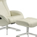 White genuine leather tufted swivel recliner with matching ottoman by HomeRoots, showcasing plush cushioning and sleek design.