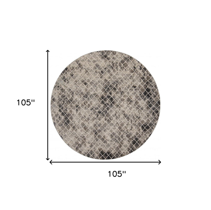 8.8' x 8.8' Round Abstract Area Rug - Ivory And Black
