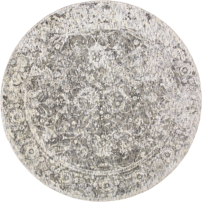 8' Round Abstract Hand Woven Area Rug - Ivory And Gray