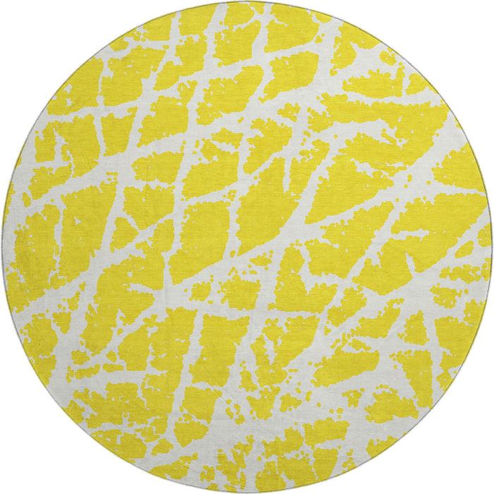 8' Abstract Washable Round Rug With UV Protection (646599) - Yellow / Ivory