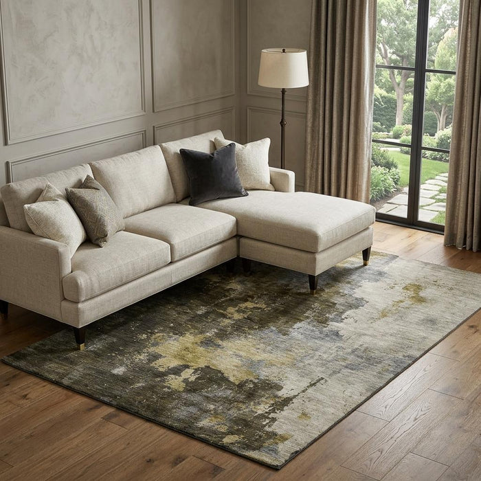 10' X 14' Abstract Washable Area Rug With UV Protection (683614) - Brown / Gold / Silver