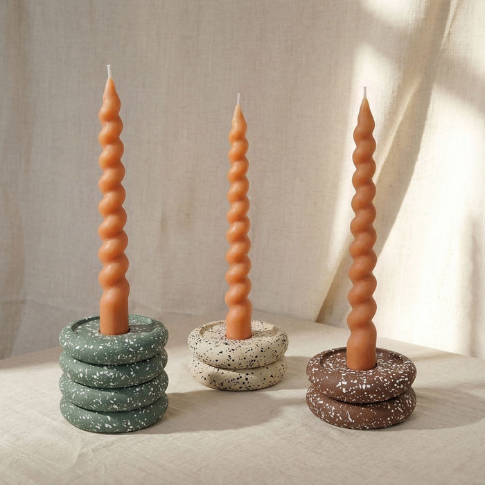 Set of two speckled green Gabby stacking candle holders by TOV Furniture, featuring modern ceramic design for decorative use.