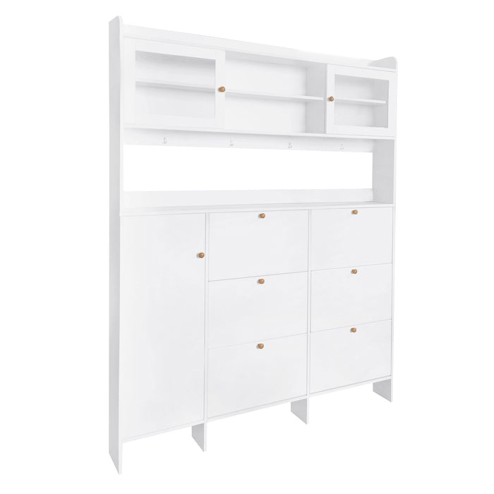 On Trend Multifunctional Tipping Bucket Shoe Cabinet With Storage Shelf & 6 Flip Drawers