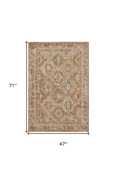 4' X 6' Geometric Distressed Area Rug (553103) - Rust / Ivory / Blue