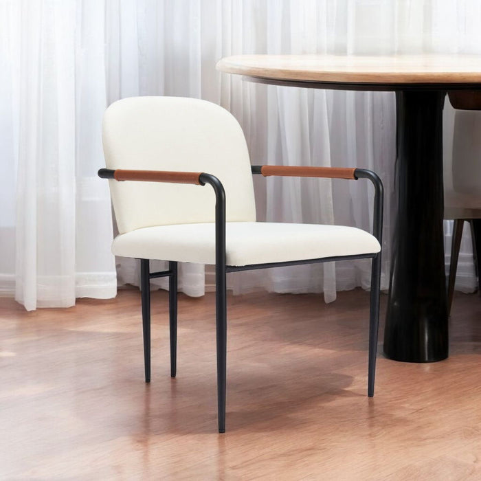 Upholstered Faux Leather Dining Arm Chairs (Set of 2) - Cream