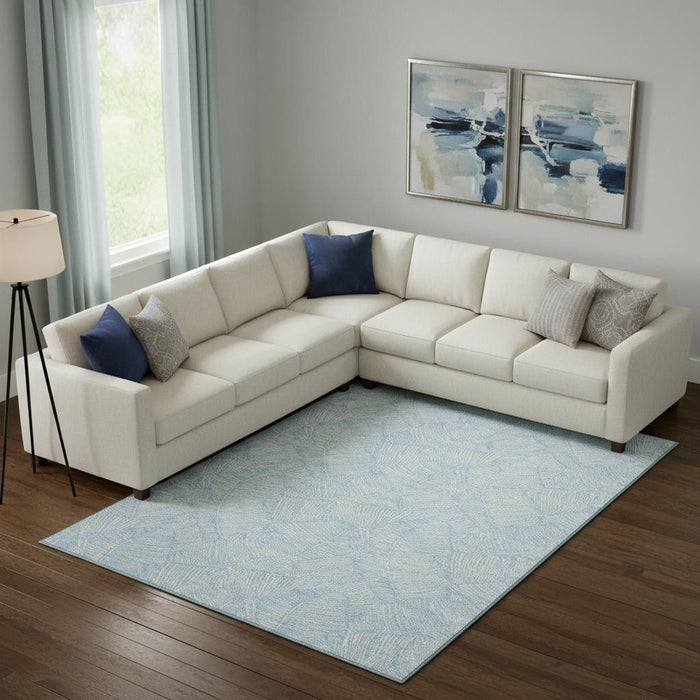 10' X 14' Floral Washable Area Rug With UV Protection (672641) - Sky Blue / Ivory