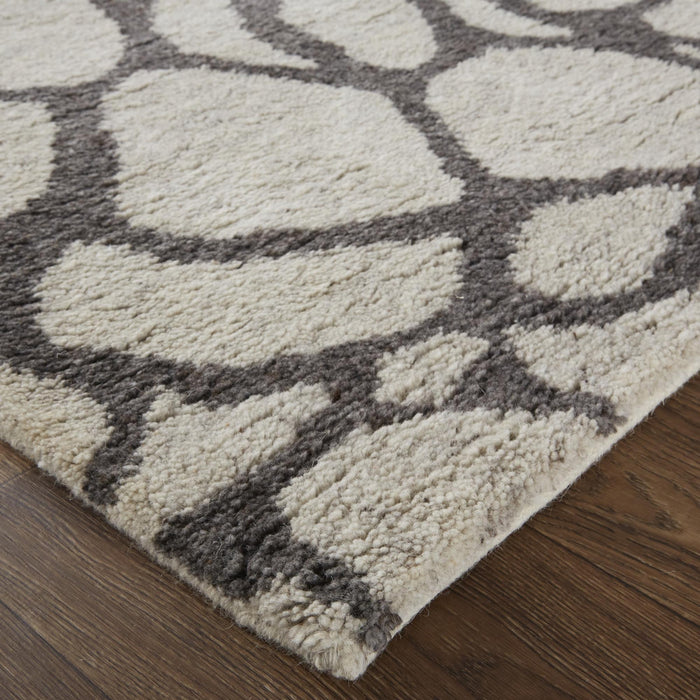 5' X 8' Wool Abstract Hand Knotted Area Rug (744194) - Ivory / Gray