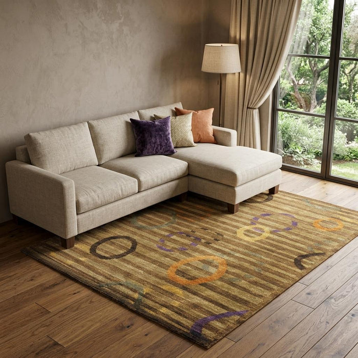 9' X 12' Striped Hand Knotted Area Rug (744363) - Gold / Purple / Orange