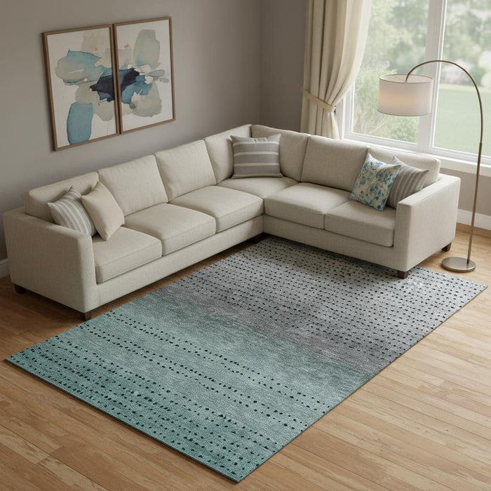 10' X 14' Abstract Washable Area Rug With UV Protection (710831) - Teal / Charcoal / Gray