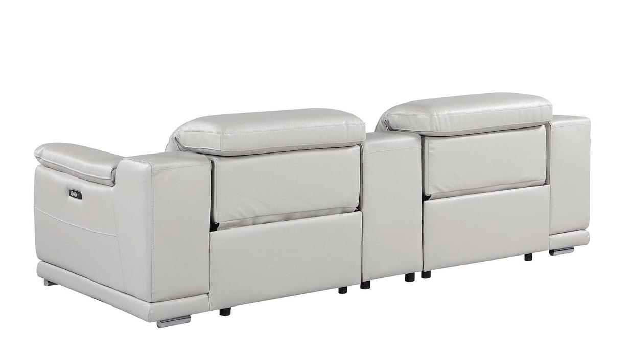 Italian Leather Power Reclining Loveseat With Storage (720574) - Light Gray / Silver