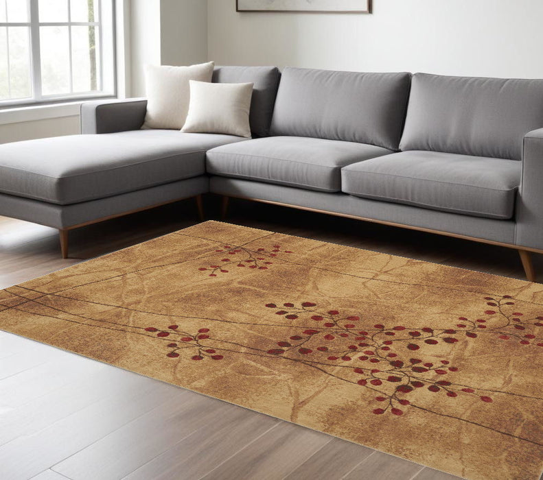 7' x 10' Floral Power Loom Area Rug - Brown