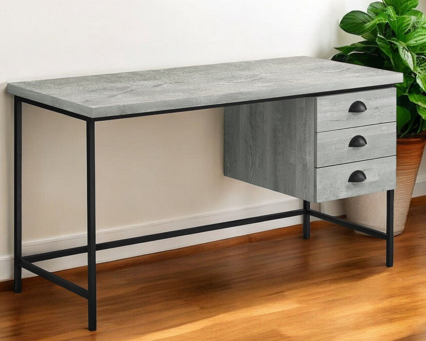 23.8" x 55.3" x 30" Computer Desk With Three Drawers - Gray And Black