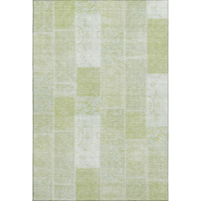 10' X 14' Patchwork Washable Area Rug With UV Protection (652911) - Artichoke Green / Ivory