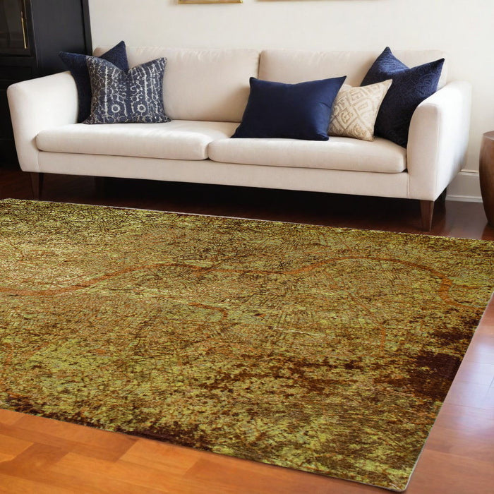 7' x 9' Abstract Non Skid Area Rug - Green And Brown