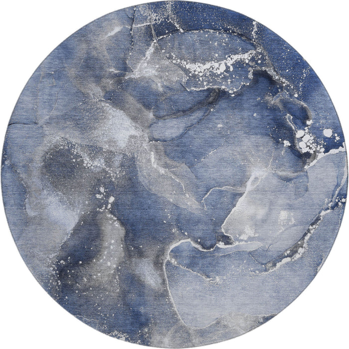 8' Abstract Washable Round Rug With UV Protection (647239) - Navy Blue / Ivory
