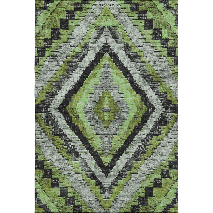 10' X 14' Diamond Washable Area Rug With UV Protection (707047) - Artichoke Green / Charcoal / Gray