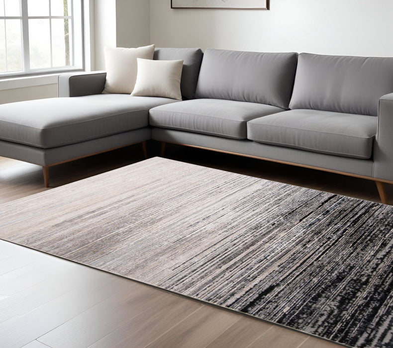 8' x 11' Gray Abstract Stain Resistant Area Rug - Black And Dark