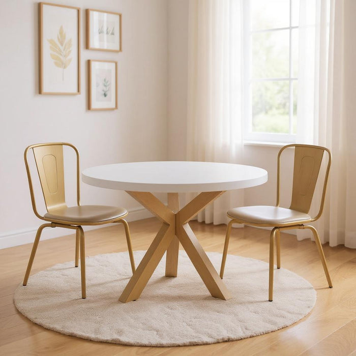 48" Wood And Metal Cross Leg Base Round Top Dining Table - White