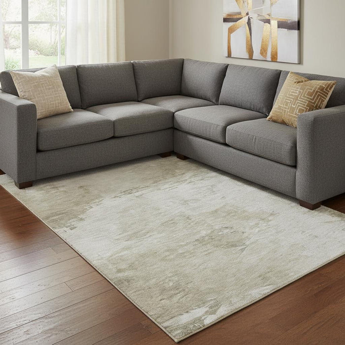 8' X 10' Abstract Washable Area Rug With UV Protection (650732) - Ivory / Gray
