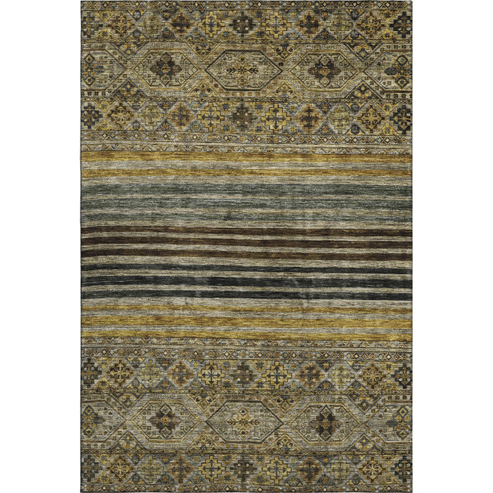 10' X 14' Striped Washable Area Rug With UV Protection (695744) - Gray / Gold / Brown