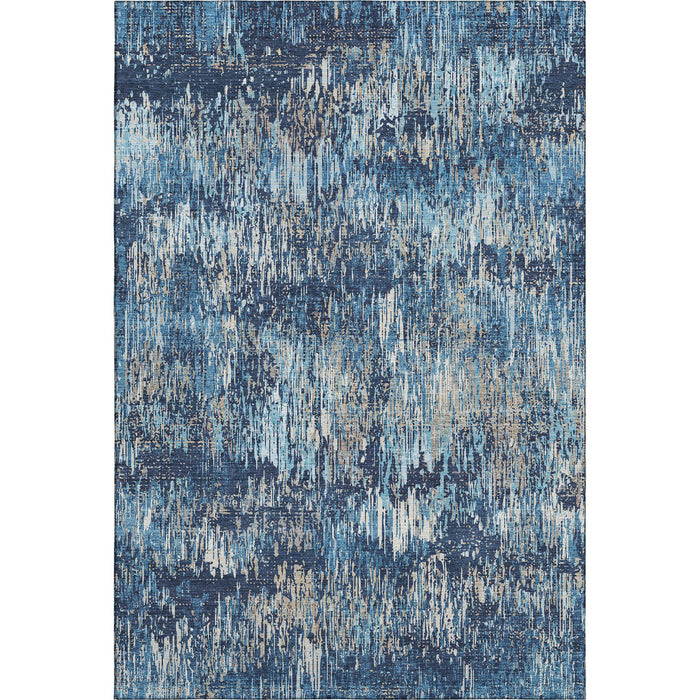 10' X 14' Striped Washable Area Rug With UV Protection (693324) - Navy Blue / Ivory / Gray