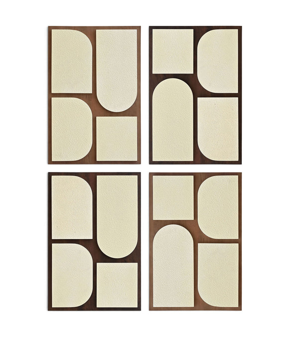 Mango wood wall decor set by Meridian Furniture featuring four natural brown and beige wall art pieces.