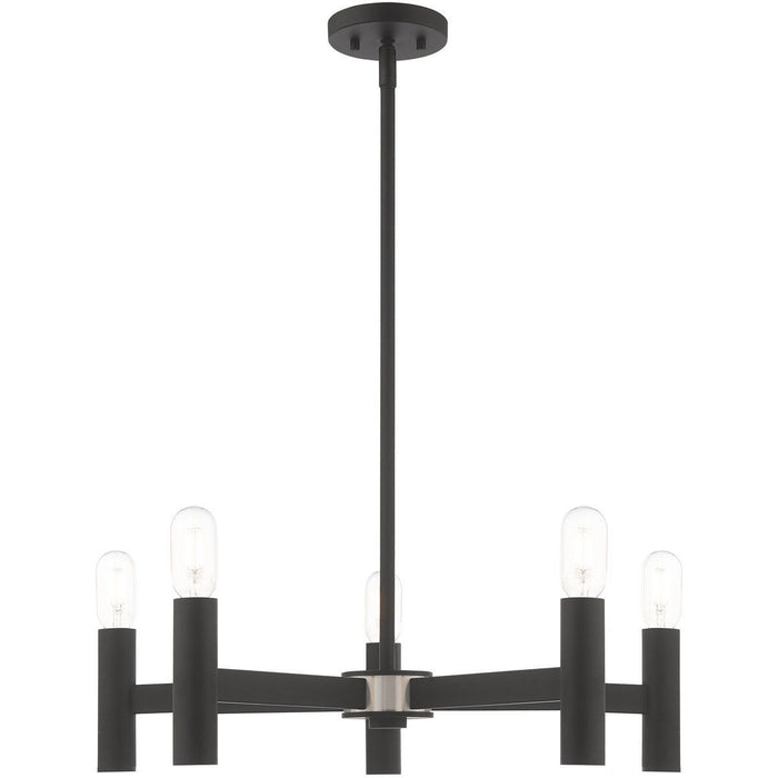19" Five Light Dimmable Chandelier With Shades - Black