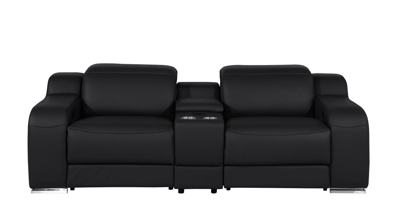 Italian Leather Power Reclining Loveseat With Storage (633758) - Black / Silver