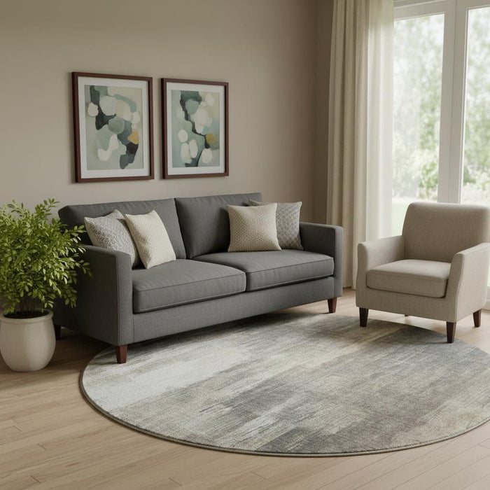 8' Abstract Washable Round Rug With UV Protection (649609) - Taupe / Ivory