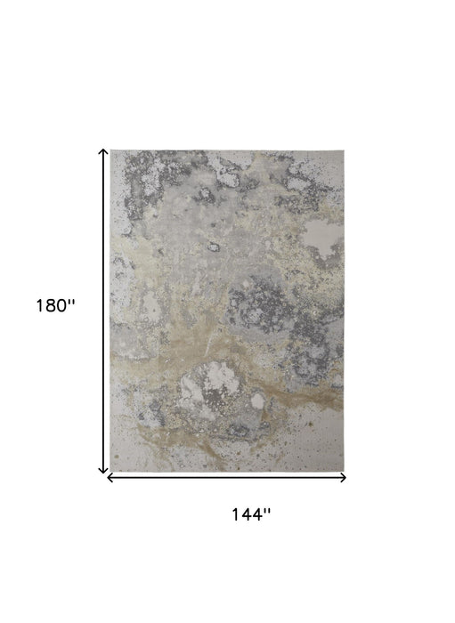 12' x 15' Abstract Power Loom Area Rug - Gray And Ivory