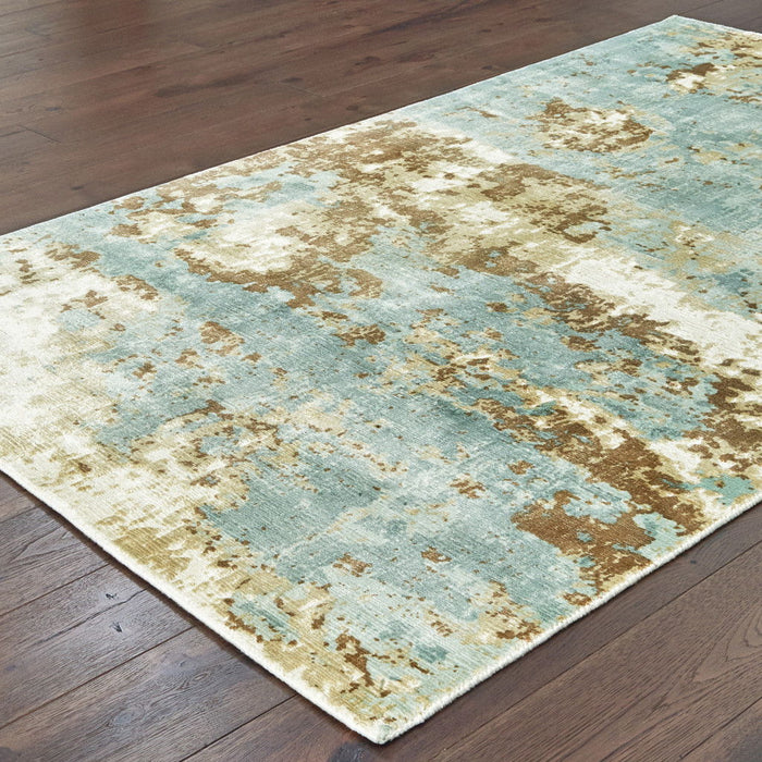 8' x 10' Abstract Hand Loomed Stain Resistant Area Rug - Blue And Brown
