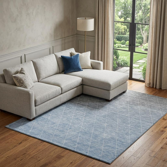10' X 14' Geometric Washable Area Rug With UV Protection (688165) - Blue / Gray / Silver