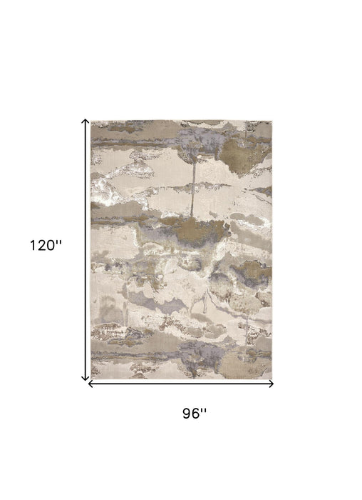 8' x 10' Abstract Power Loom Area Rug - Ivory Brown And Gray