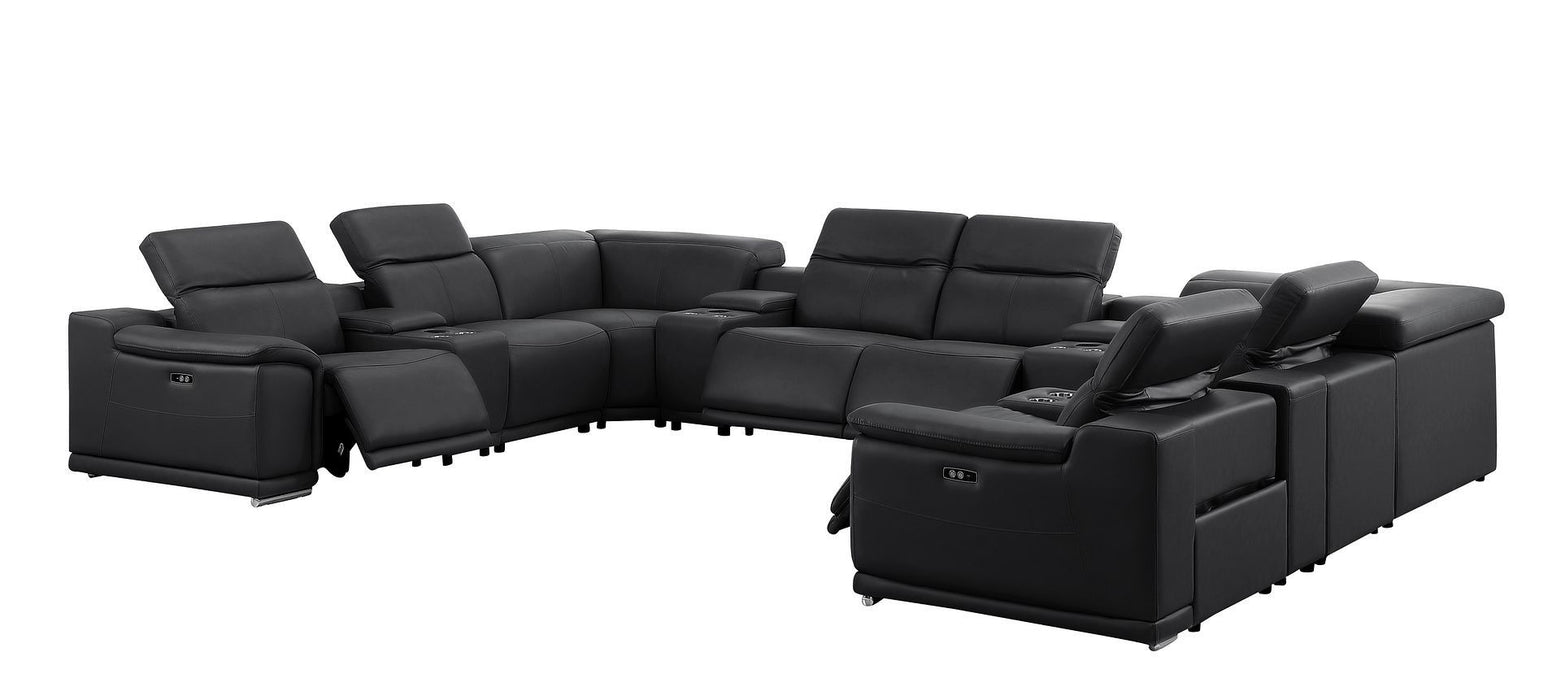 Leather Modular U Shaped Twelve Piece Corner Sectional With Console - Black