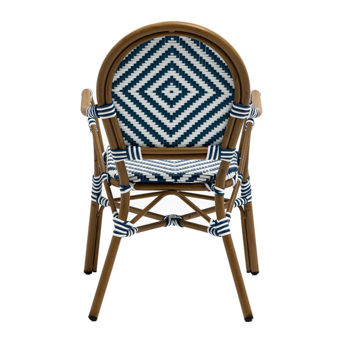 Aluminum And Rattan Open Back Dining Arm Chairs (Set of 2) - Blue