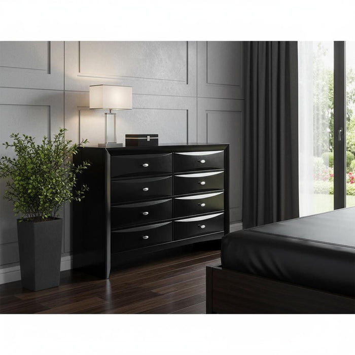 Solid Wood Eight Drawer Double Dresser - Black