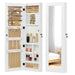 Giga jewelry armoire organizer with full-length mirror, wall-mounted lockable cabinet and built-in LED light for jewelry storage.