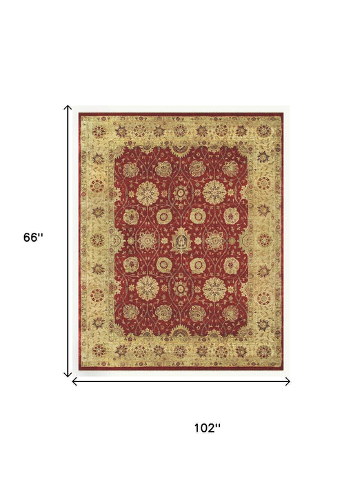 5' X 8' Wool Oriental Hand Knotted Area Rug (744185) - Red / Gold