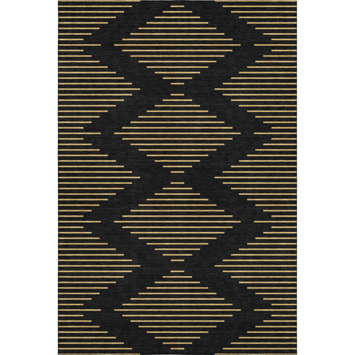 10' X 14' Geometric Washable Area Rug With UV Protection (679798) - Black / Gold