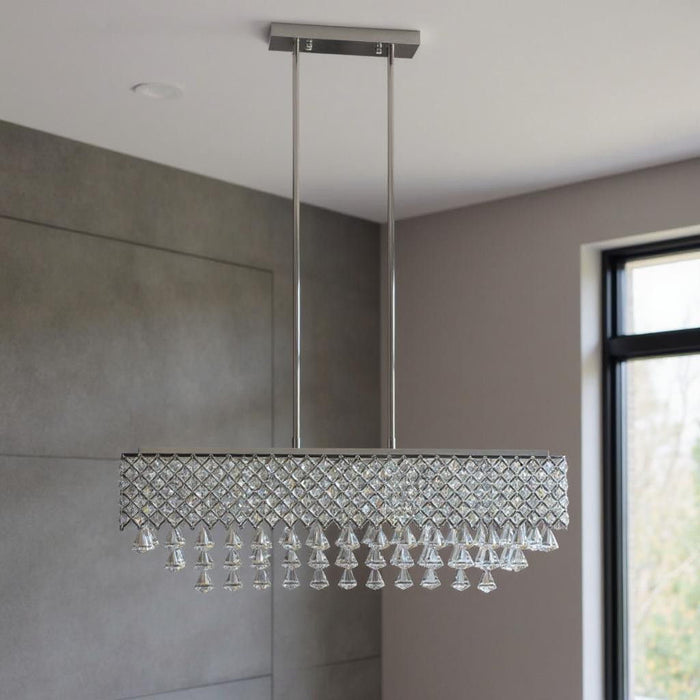 Twelve Light Metal Dimmable Chandelier With Shades - Silver / Clear