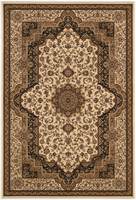 8' x 11' Oriental Power Loom Area Rug - Ivory And Black