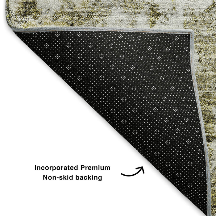 10' X 14' Oriental Washable Area Rug With UV Protection (653809) - Taupe / Ivory / Gold