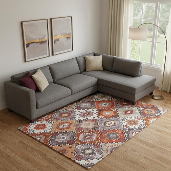 10' X 14' Geometric Washable Area Rug With UV Protection (718665) - Rust / Lavender