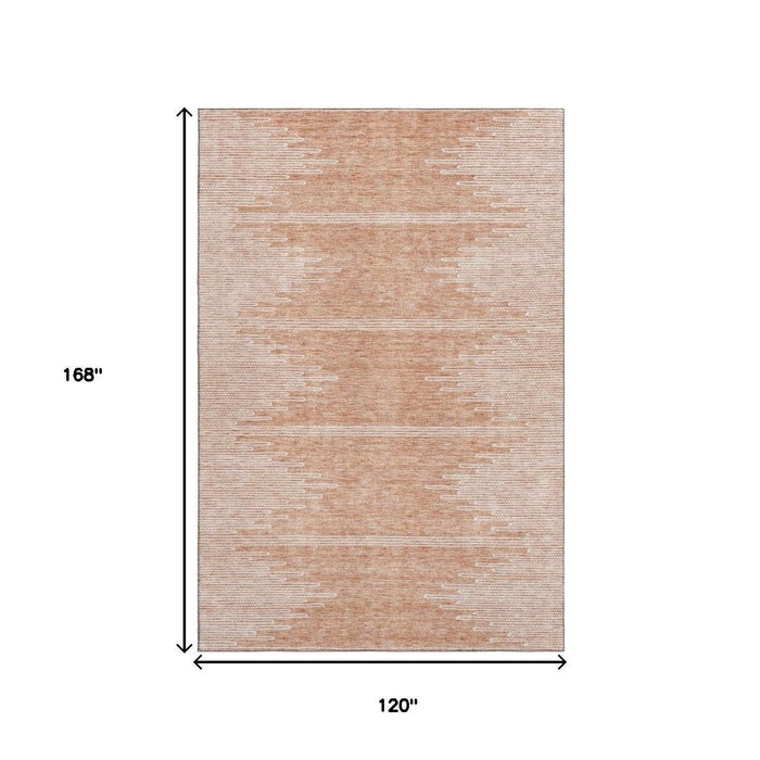 10' X 14' Abstract Washable Area Rug With UV Protection (653719) - Salmon / Ivory