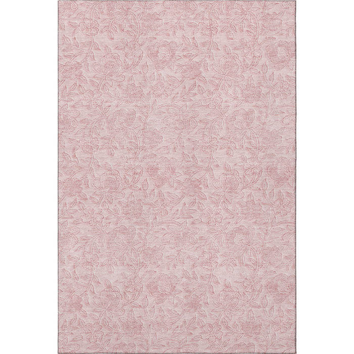 10' X 14' Floral Washable Area Rug With UV Protection - Pink And Ivory
