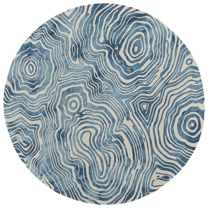 10' Round Geometric Hand Tufted Area Rug - Ivory And Blue